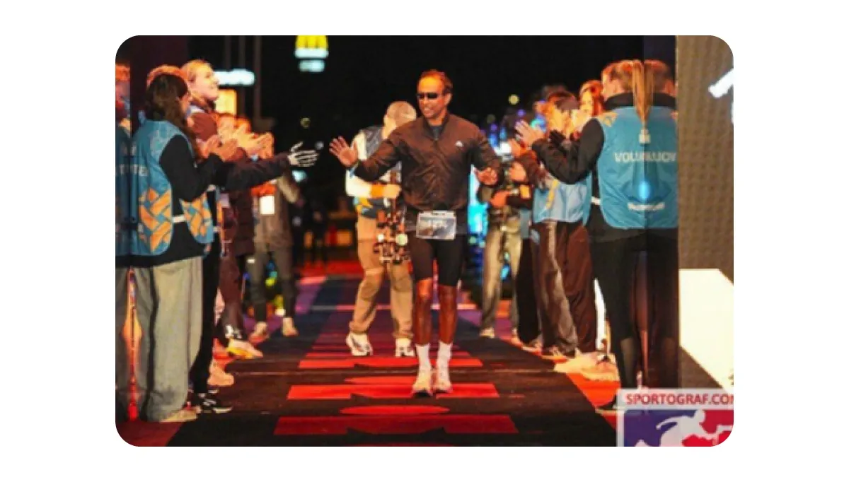 Anjan Pathak the CTO of Vantage Fit at the finishing line of 2025's ultamarathon event in Estonia showing his employees the true path to a culture of wellness.webp
