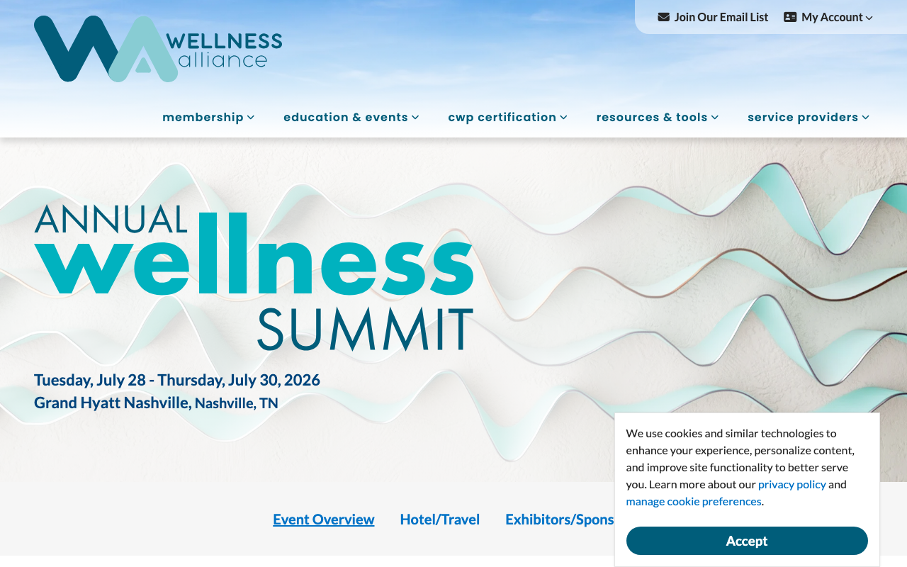Annual Wellness Summit 2026 homepage by the Wellness Alliance — July 28-30 at Grand Hyatt Nashville, Tennessee
