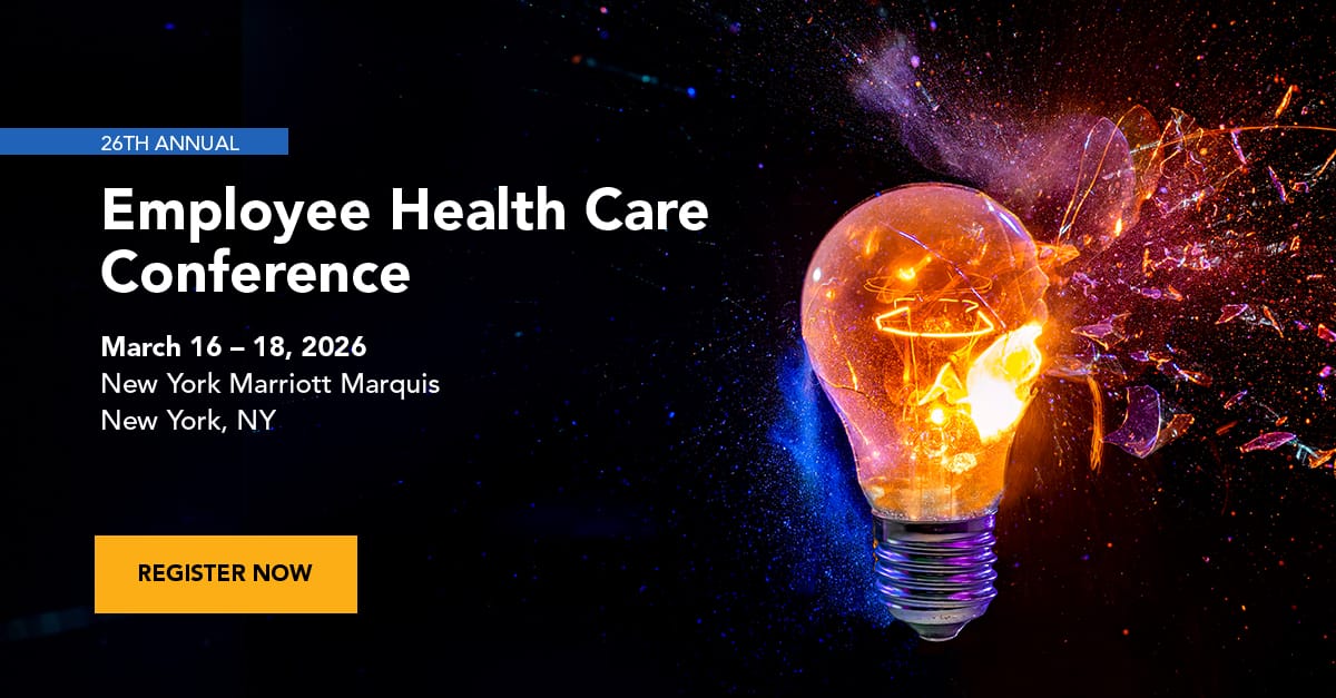 Conference Board 26th Annual Employee Health Care Conference 2026 promotional banner — March 16-18 at New York Marriott Marquis with exploding lightbulb visual representing the Igniting Change theme